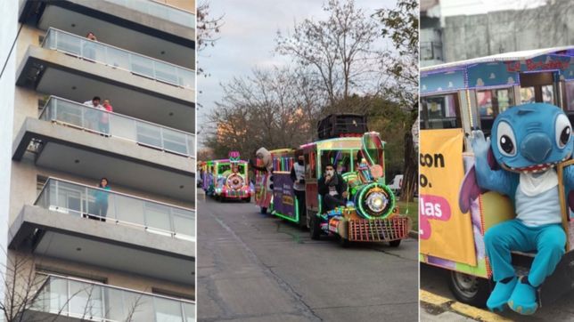 el tren de la alegria se paseo por la plata para animar a los chicos en plena cuarentena
