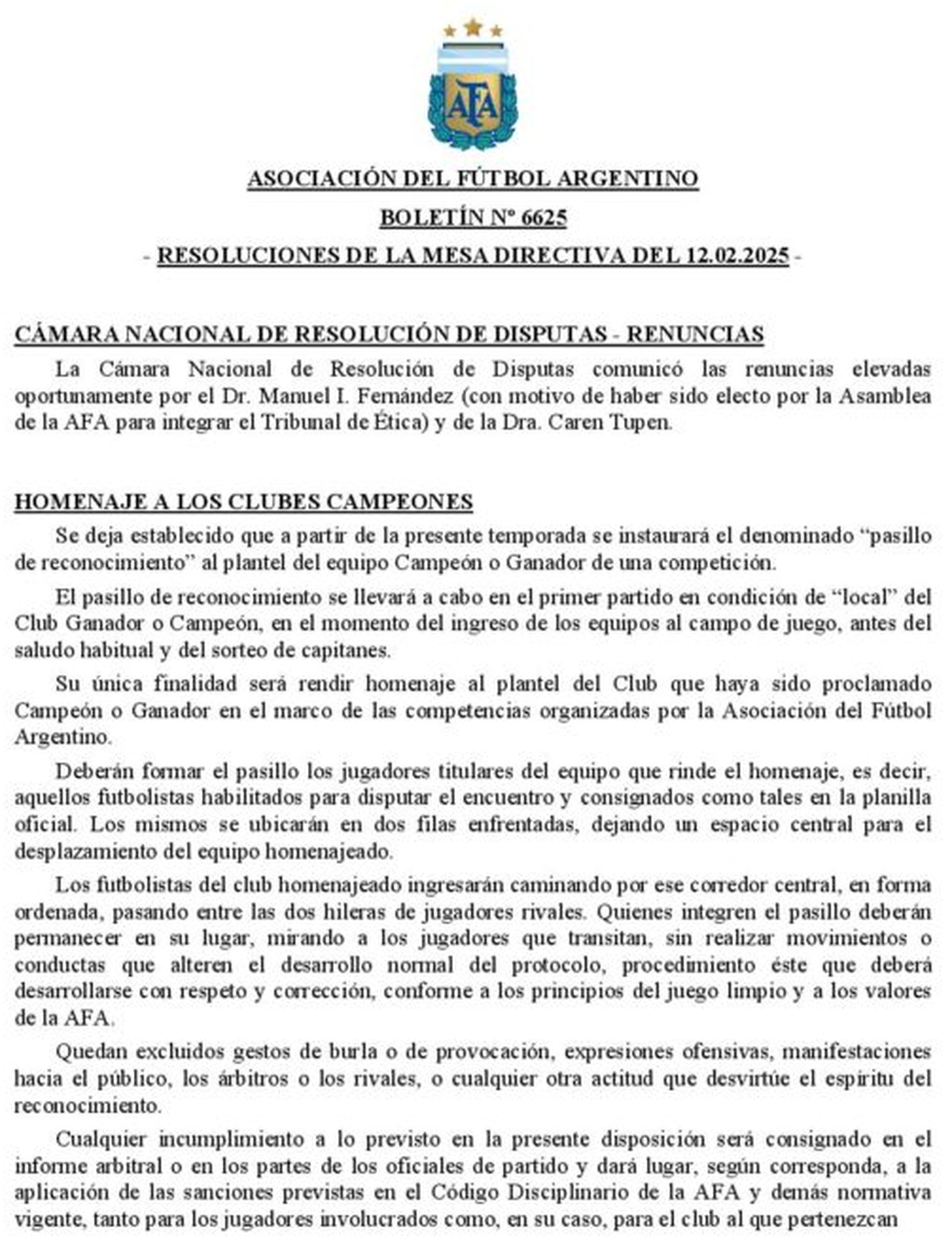 El Bolet&iacute;n de la pol&eacute;mica publicado por la AFA en medio de la controversia por el pasillo invertido que hizo Estudiantes