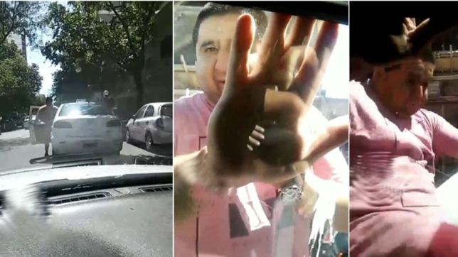 video: un taxista ataco a otro conductor y le agarro a patadas el auto