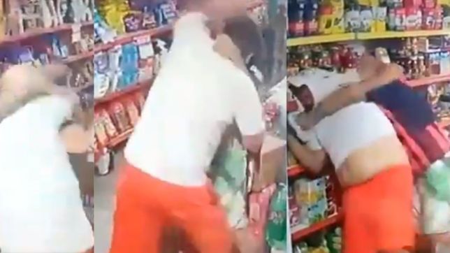 video: un comerciante lucho cuerpo a cuerpo con un ladron para que no le roben en la plata
