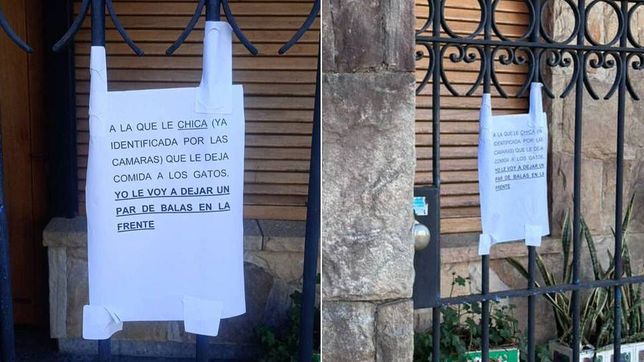una vecina le dedico un intimidante cartel a una mujer por darle de comer a gatos de la calle