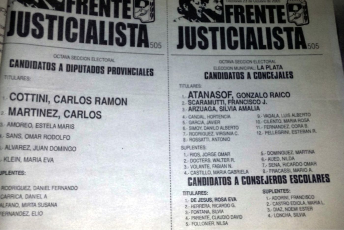 La boleta en la que aparecía Francisco Adorni en las elecciones de 2005