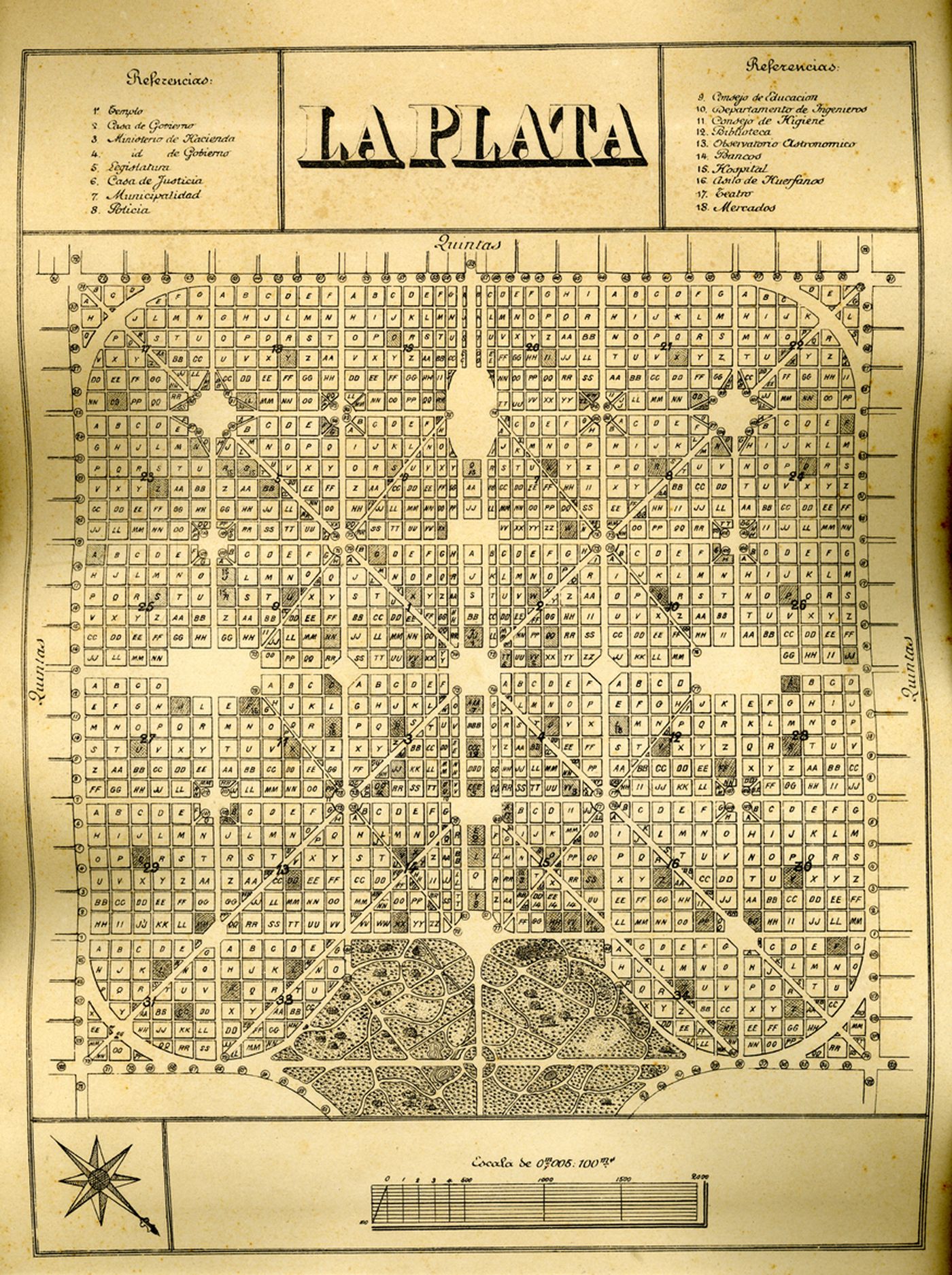 El plano original de La Plata es un misterio. Nunca pudo ser hallado. En una de las propuestas iniciales realida por el arquitecto Burgos se indica que los desag&uuml;es deberian disenarse mas adelante, en funci&oacute;n del desarrollo urbano.