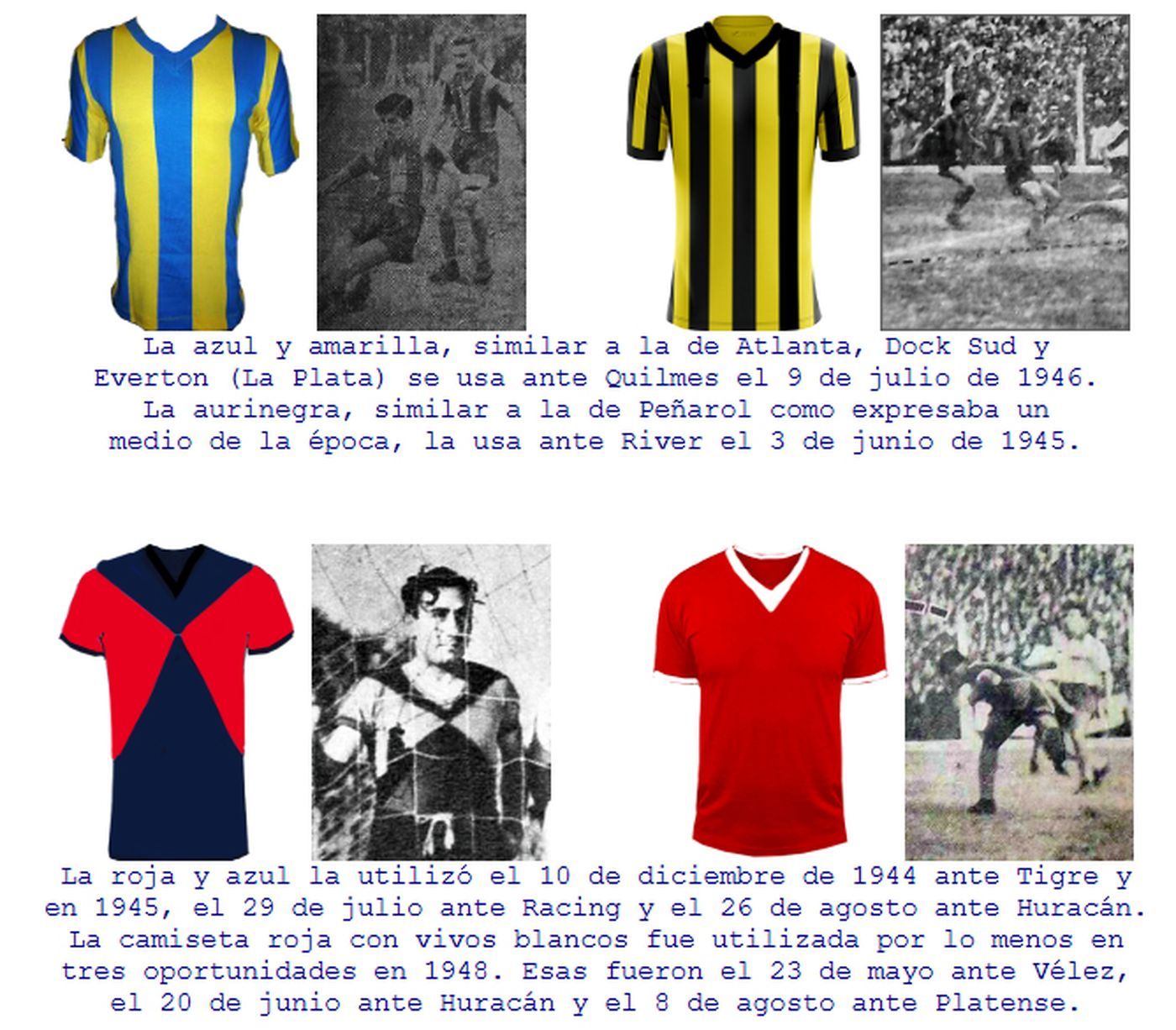 Distintas camisetas alternativas utilizadas por Gimnasia durante el siglo XX.