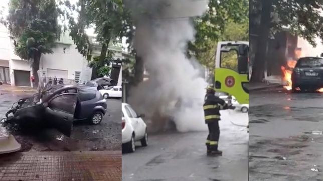 video: asi se prendio fuego un auto en pleno centro de la plata
