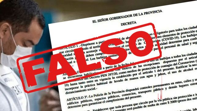 alertan por un falso decreto de la provincia sobre la obligatoriedad del uso de barbijo