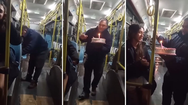 un chofer de la plata sorprendio a una pasajera que cumplia 15 anos y todo el micro se sumo al festejo