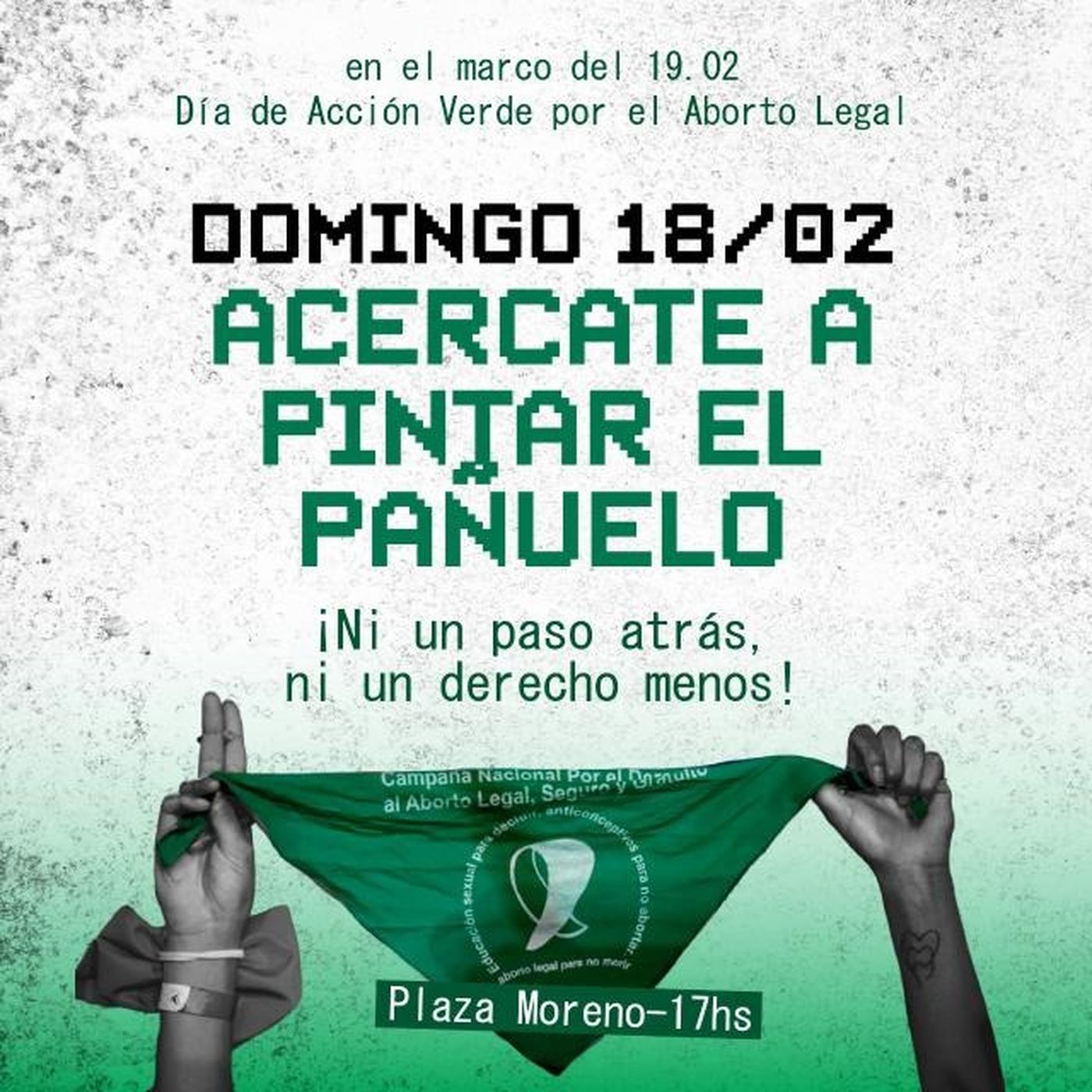 Las integrantes de la Campaña por el Aborto Legal repintarán el pañuelo verde de Plaza Moreno este domingo desde las 17. Las integrantes de la Campaña por el Aborto Legal repintarán el pañuelo verde de Plaza Moreno este domingo desde las 17.