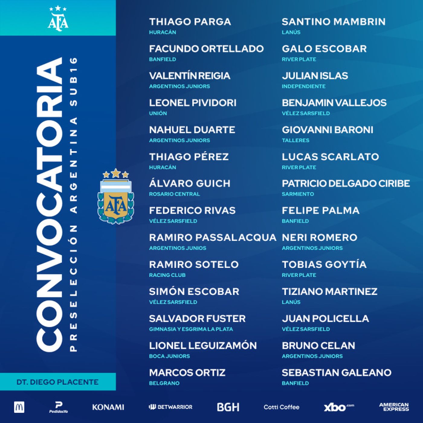 Salvador Fuster en la lista de la Selecci&oacute;n argentina.