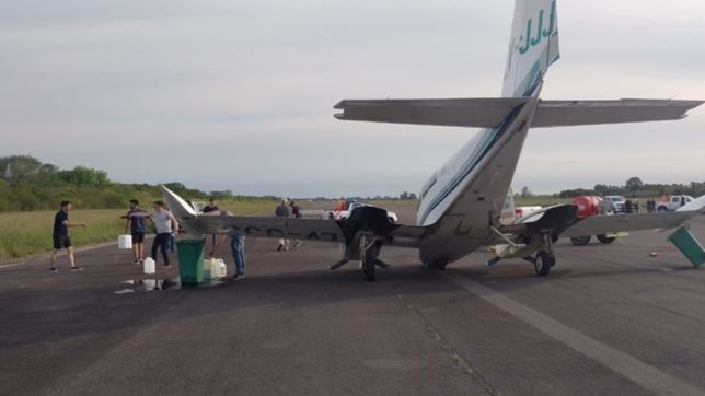 susto en el aeropuerto de la plata con una avioneta que termino de punta contra la pista