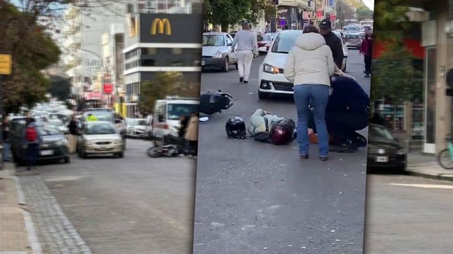susto en pleno centro de la plata: estaciono en doble fila, abrio la puerta y derribo a una motociclista
