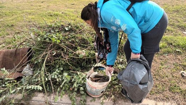 tras las lluvias, realizan tareas de descacharreo para prevenir los casos de dengue