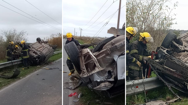 robaron un auto, chocaron de frente con otro, volcaron y escaparon del lugar