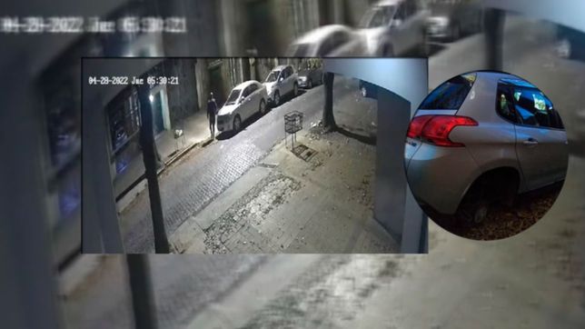 video: en pocos minutos se robaron las ruedas de un auto en pleno centro de la plata
