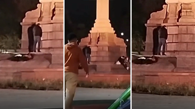 un hombre borracho hizo pis a la vista de todos en el monumento de la renovada plaza italia