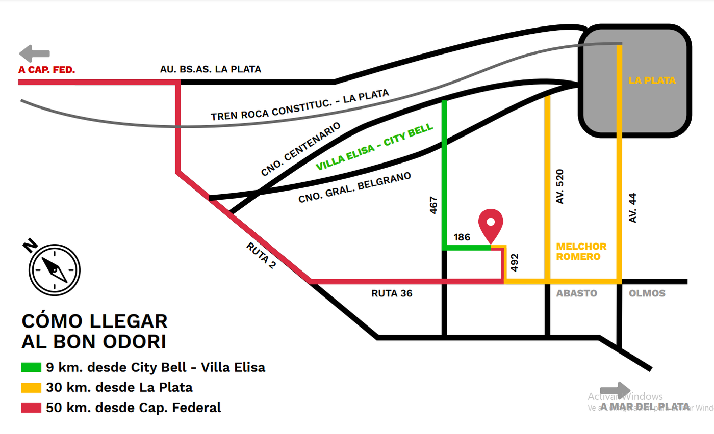 El mapa de la Asociaci&oacute;n Japonesa con las indicaciones para llegar al Bon Odori en La Plata.