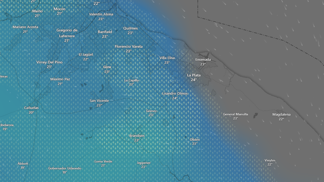 la imagen de radar que muestra como se acercan las tormentas anunciadas para la plata y la region