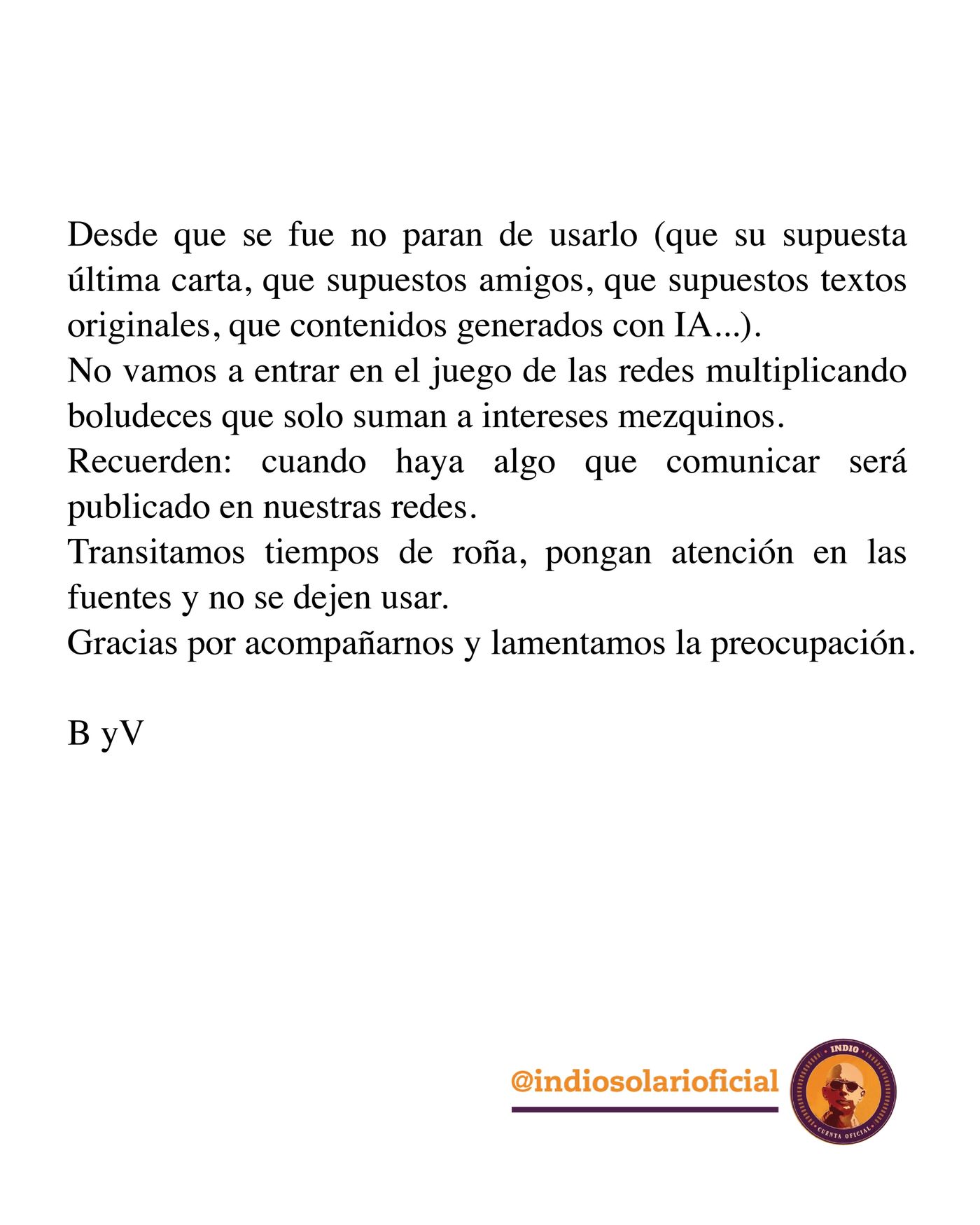 El descargo de la familia del Indio Solari