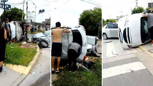 un auto volco en la plata tras un violento accidente de transito