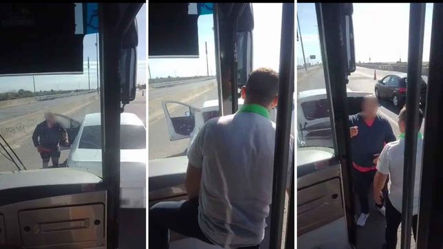 un chofer de micro y un conductor al borde de agarrarse a pinas en plena autopista