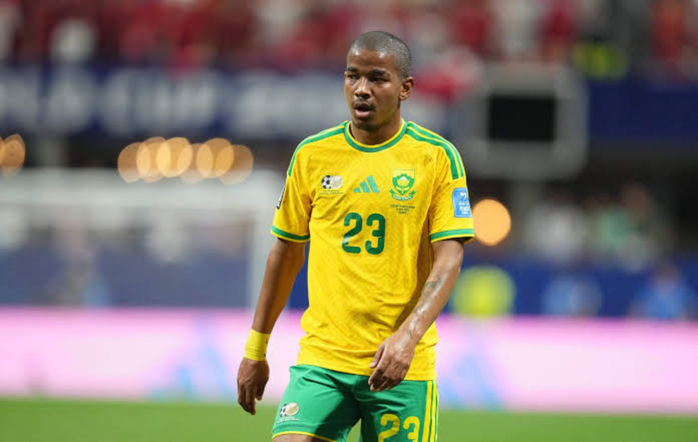 Jayden Adams jugando para Sudáfrica en el Mundial 2026.