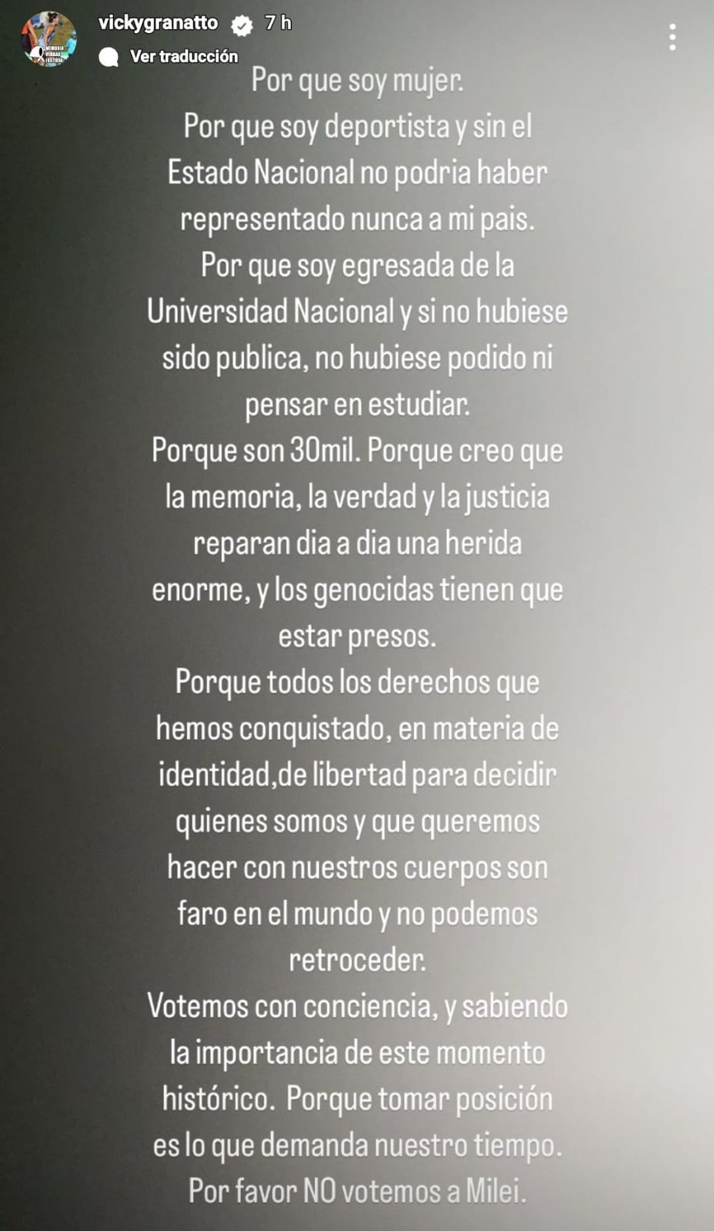 El mensaje de Victoria Granatto, referente de Las Leonas. El mensaje de Victoria Granatto, referente de Las Leonas.