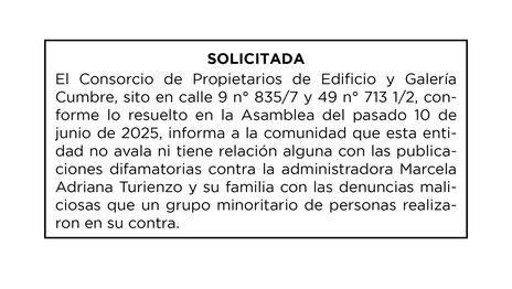 El Consorcio de Propietarios de Edificio y Galería Cumbre informa a la comunidad