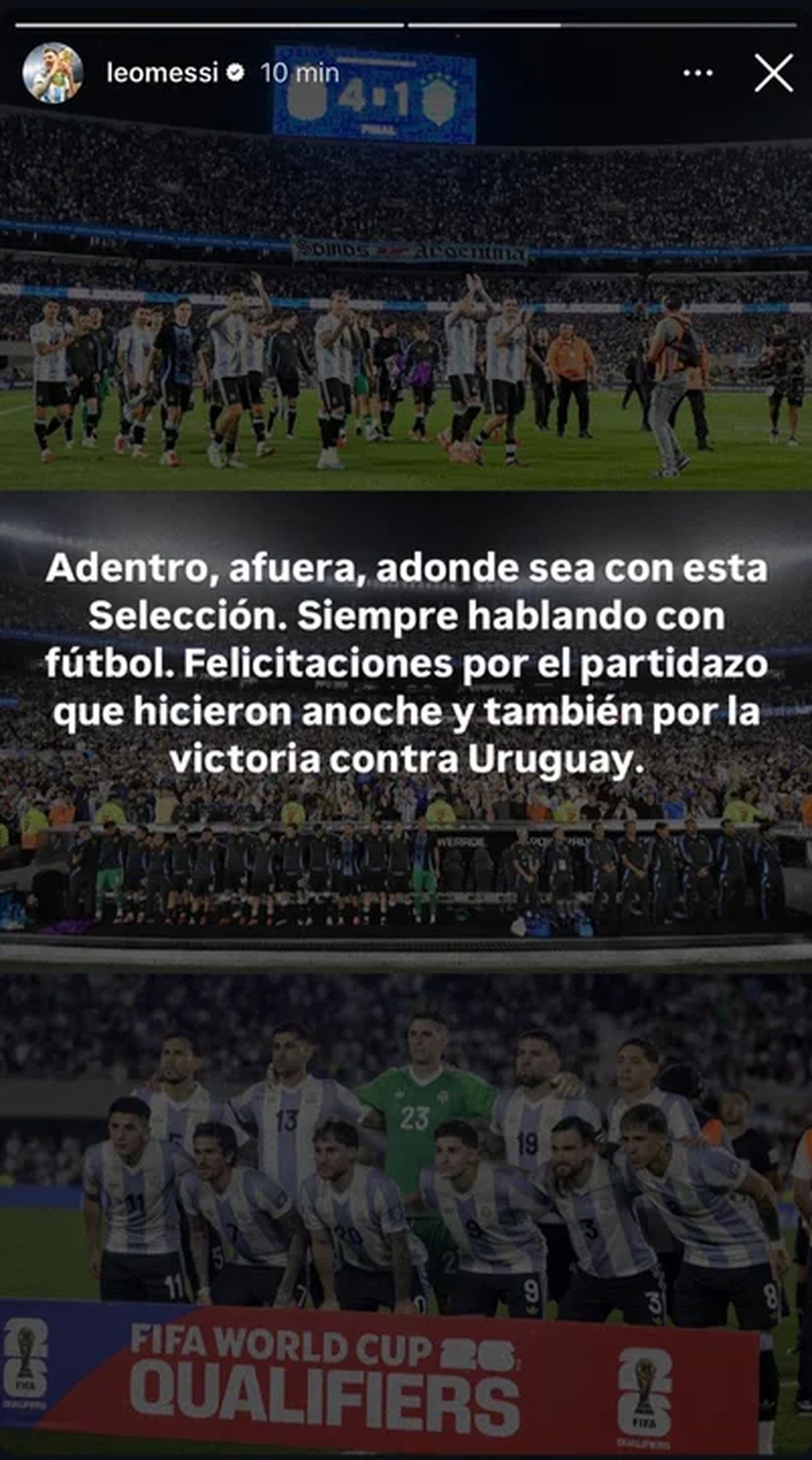 La publicación de Lionel Messi dedicada a Raphinha.