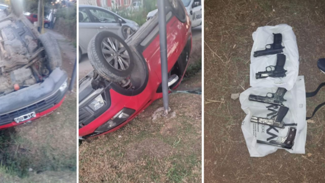 VIDEO: Un hombre chocó y volcó intentando escapar de la Policía con un arsenal en el auto