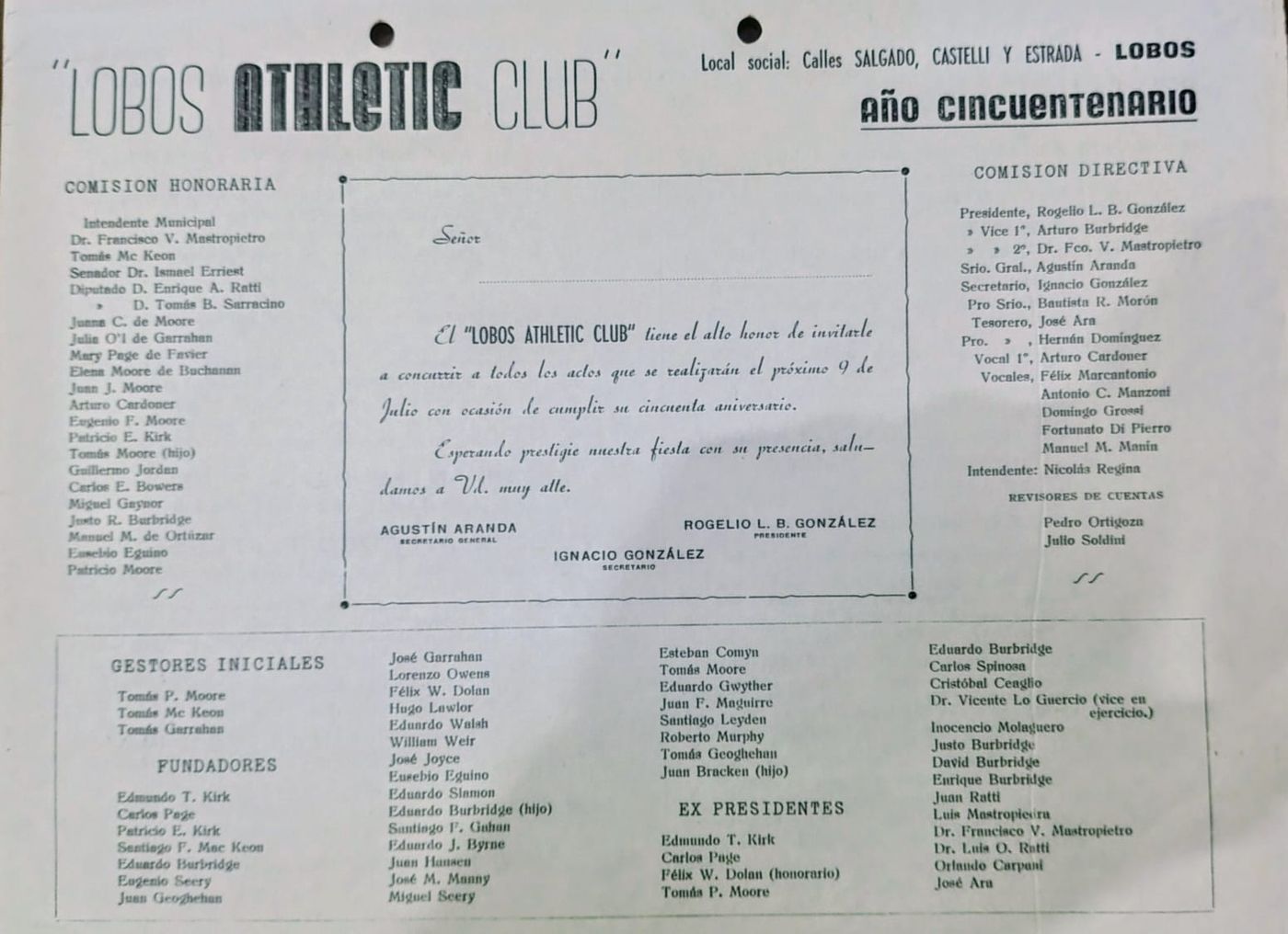 Programa del cincuentenario del Athletic que anuncia la visita de la Tercera de Estudiantes.