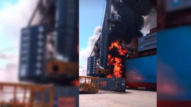 alarma en el puerto de buenos aires por el incendio de un grupo de conteiners