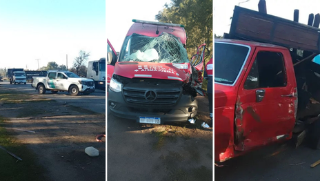 Una ambulancia chocó con una camioneta en Ruta 36 y terminó con el frente destruido Una ambulancia chocó con una camioneta en Ruta 36 y terminó con el frente destruido