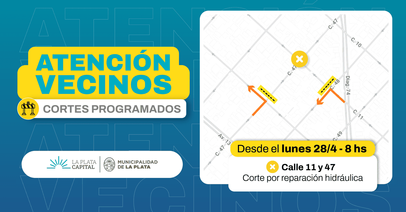 La Municipalidad de La Plata informó que por obras estará cortada la zona de 11 y 47 La Municipalidad de La Plata informó que por obras estará cortada la zona de 11 y 47
