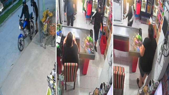 motochorros intentaron robar en un comercio y la duena los echo a los gritos
