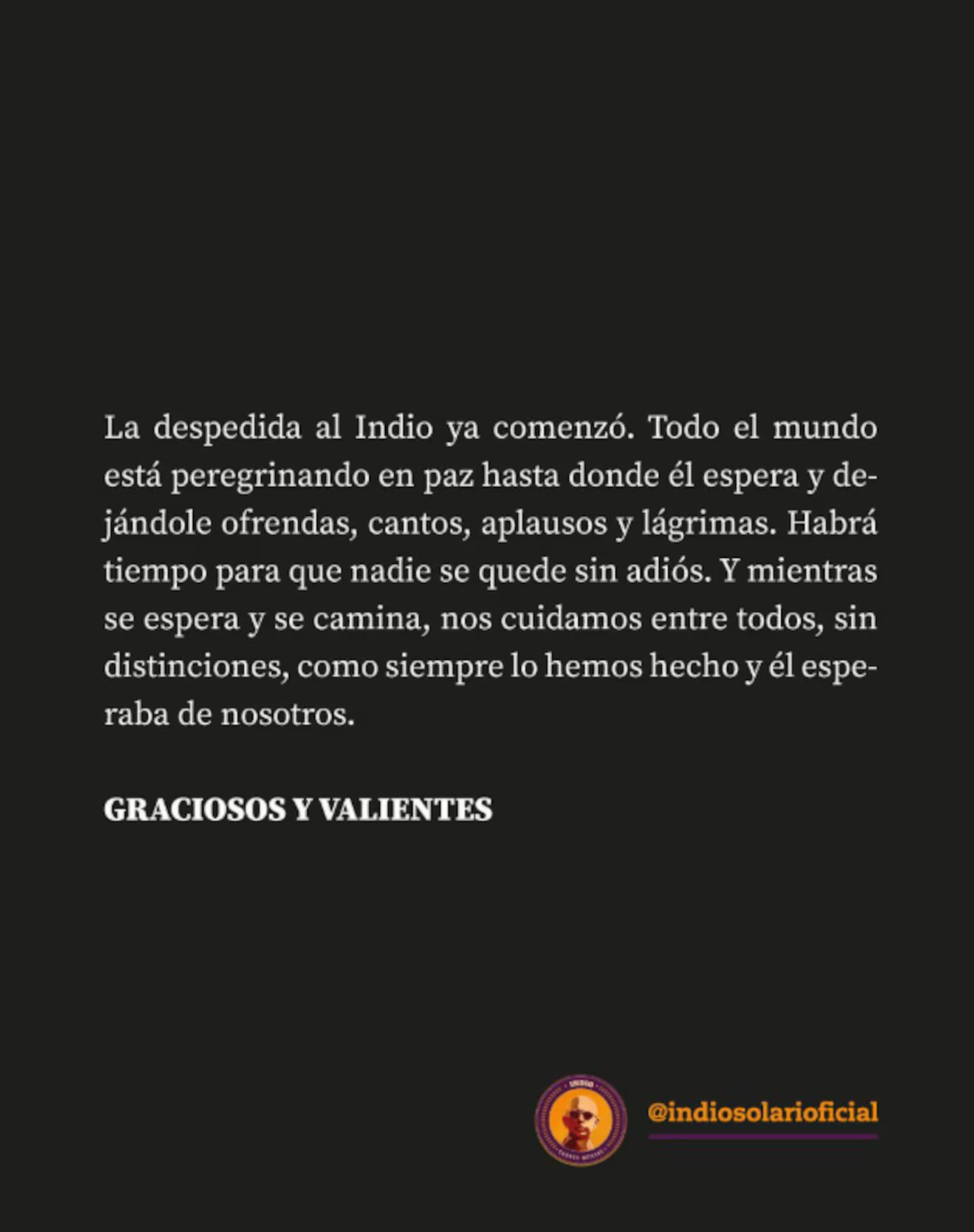 El comunicado de la familia del Indio Solari en redes sociales.