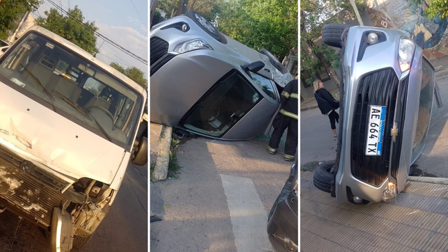 impresionante choque y vuelco en el centro de berisso no termino en tragedia de milagro