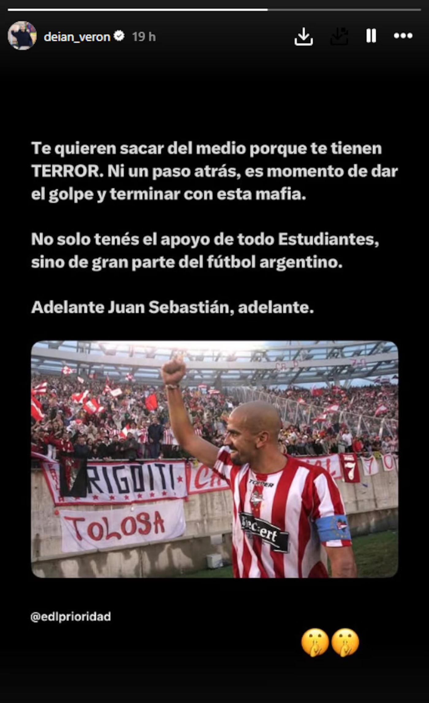 El apoyo de Deian Verón a su padre tras la sanción.