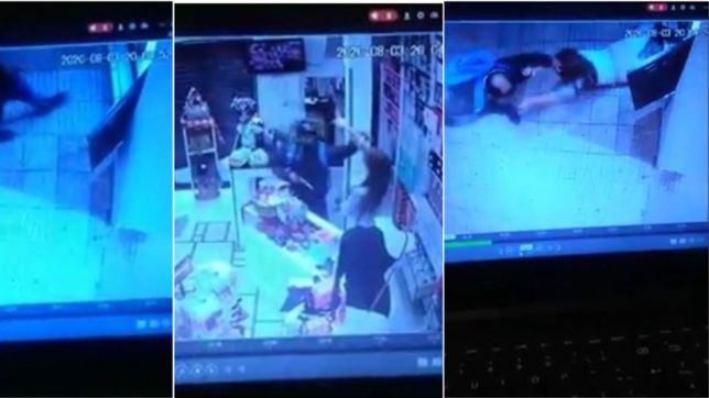 video: la duena de una lenceria de ensenada echo a los golpes a un ladron armado