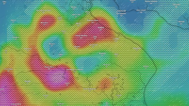 la imagen de radar que muestra como se acercan a la plata las fuertes tormentas anunciadas