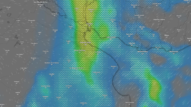 la imagen de radar que muestra los dos momentos en que la tormenta de santa rosa impactara en la plata