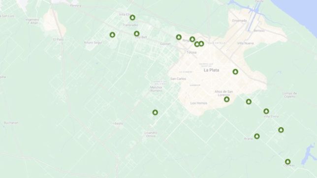 el mapa de las nuevas plazas creadas para absorber agua y evitar inundaciones en la plata