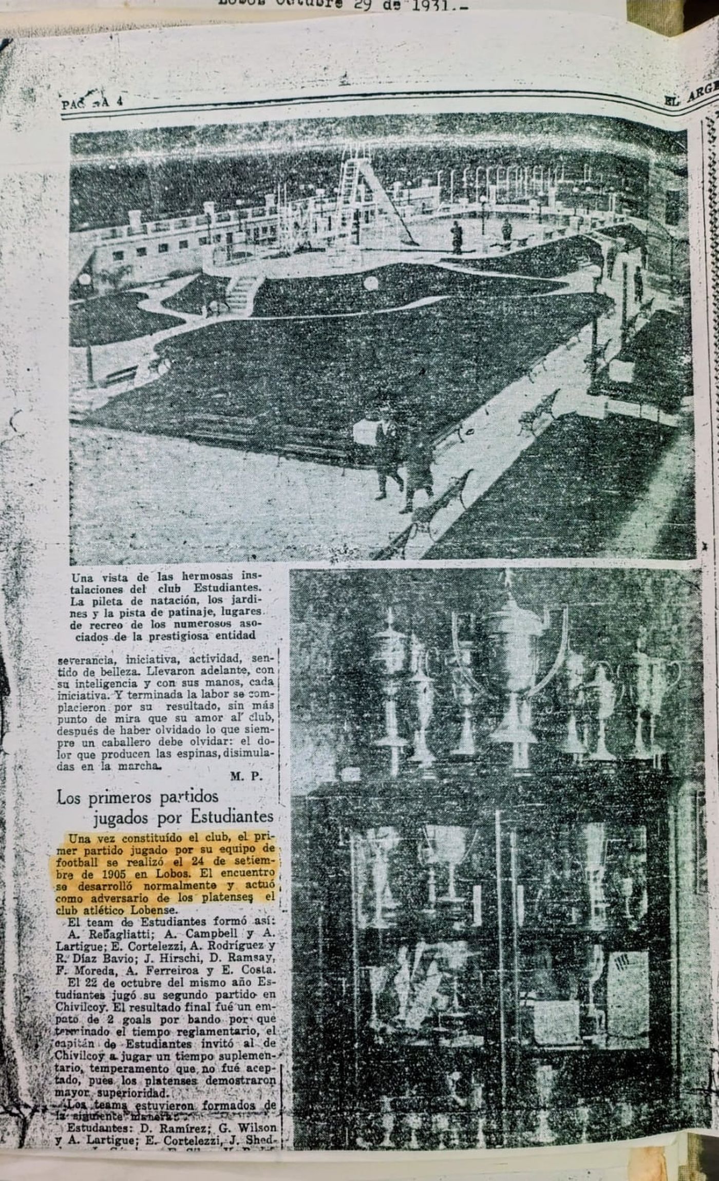 Nota de El Argentino del 4 de agosto de 1930 sobre los primeros partidos de Estudiantes.