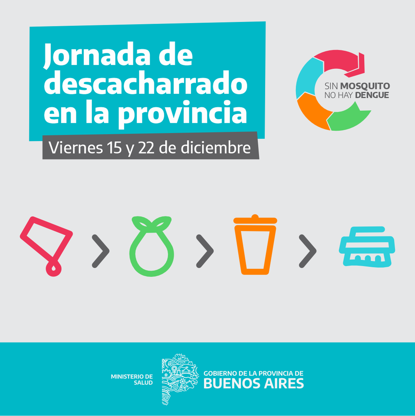 El viernes 15 y 22 de diciembre se realizará el descacharreo en La Plata.