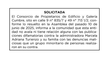 El Consorcio de Propietarios de Edificio y Galería Cumbre informa a la comunidad