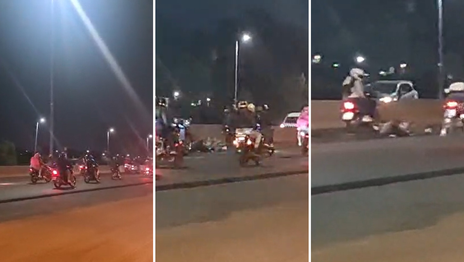 Un motociclista cayó en medio de una caravana de motos en la Autopista La Plata - Buenos Aires Un motociclista cayó en medio de una caravana de motos en la Autopista La Plata - Buenos Aires