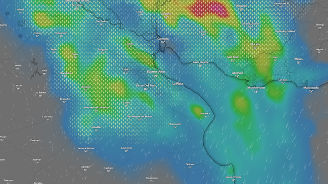 la imagen de radar que muestra la llegada de las tormentas a la plata: ¿a que hora empezara a llover?