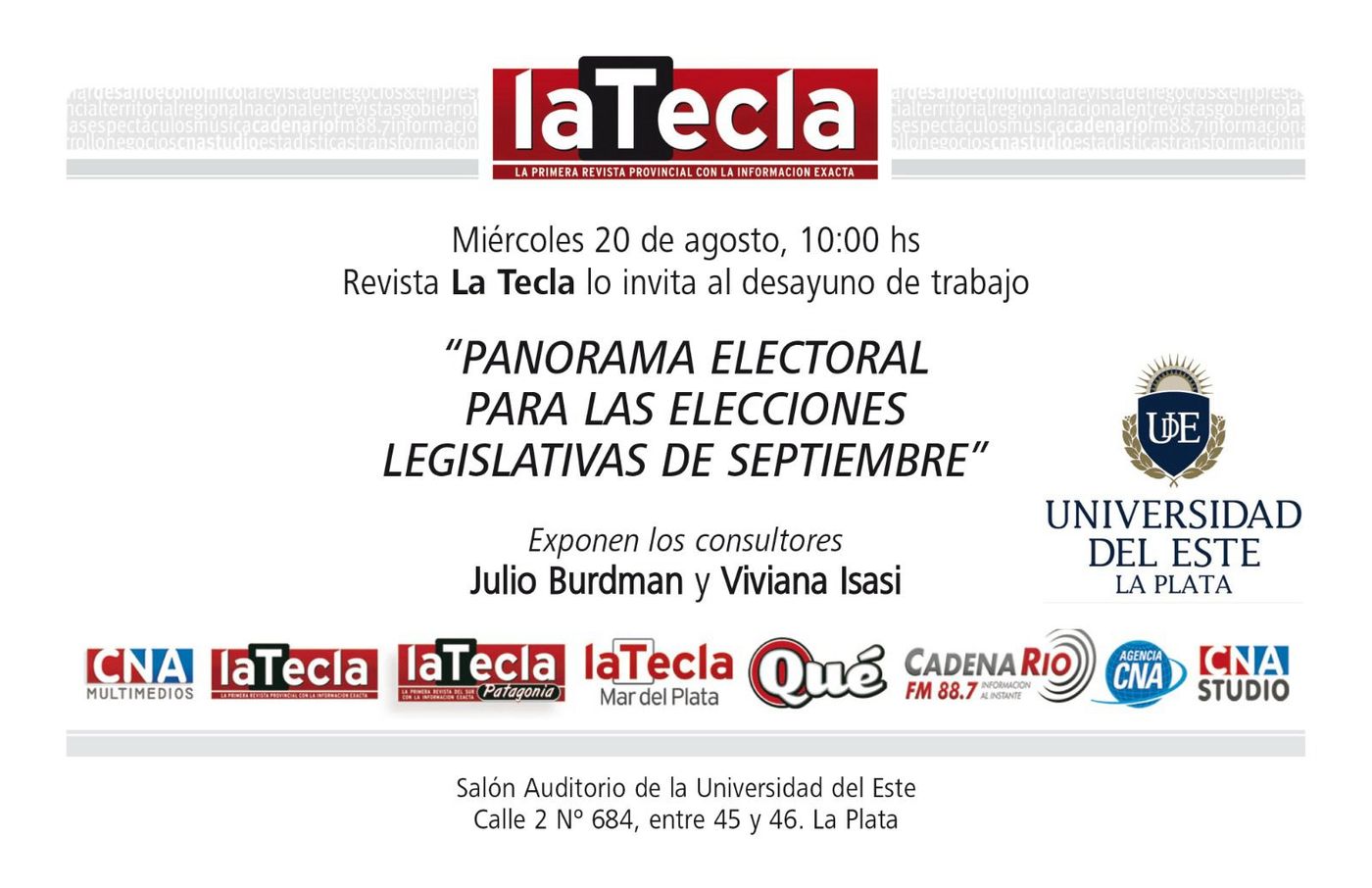 Presentan en La Plata un informe clave con datos sobre la intención de voto para las elecciones legislativas del 7 de septiembre