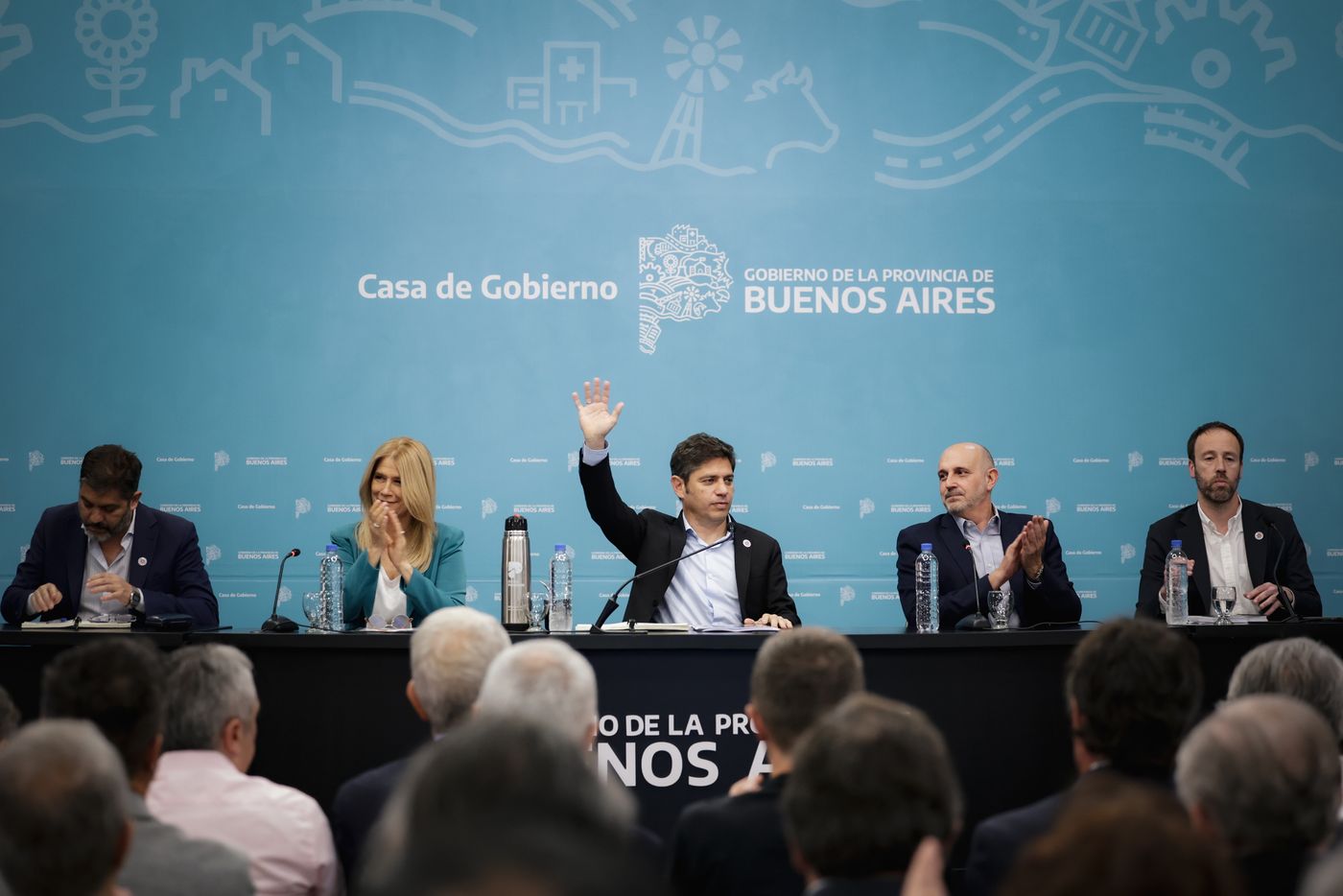 Axel Kicillof junto a Ver&oacute;nica Magario, Pablo L&oacute;pez, Carlos Bianco y Alexis Guerrera