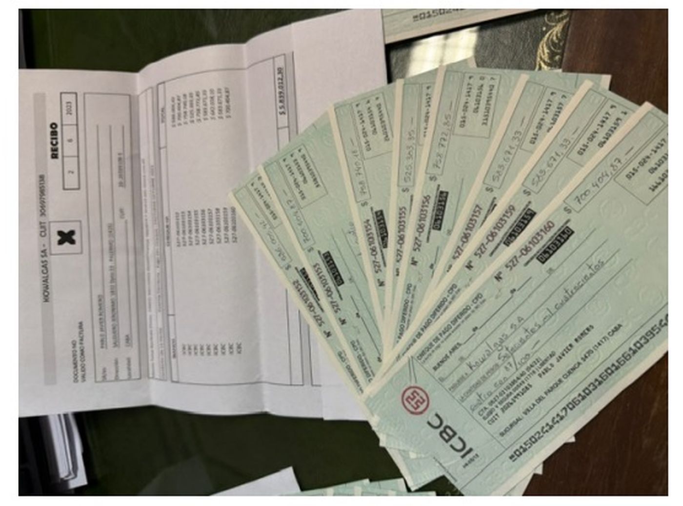 Cheques y documentación que forman parte de la causa