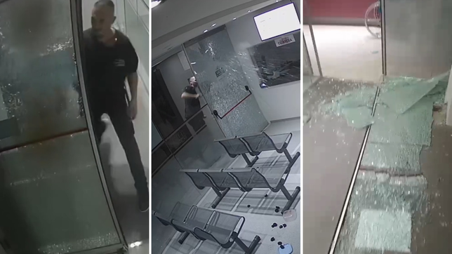 un hombre enfurecido rompio a fierrazos los vidrios del instituto medico platense